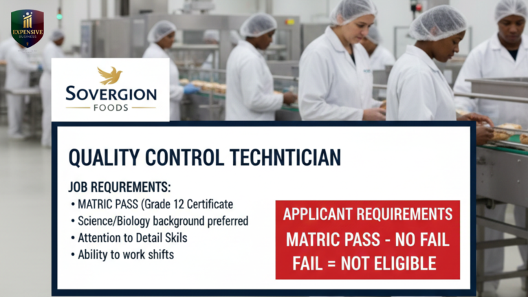 sovereign foods quality control job matric pass fail requirements